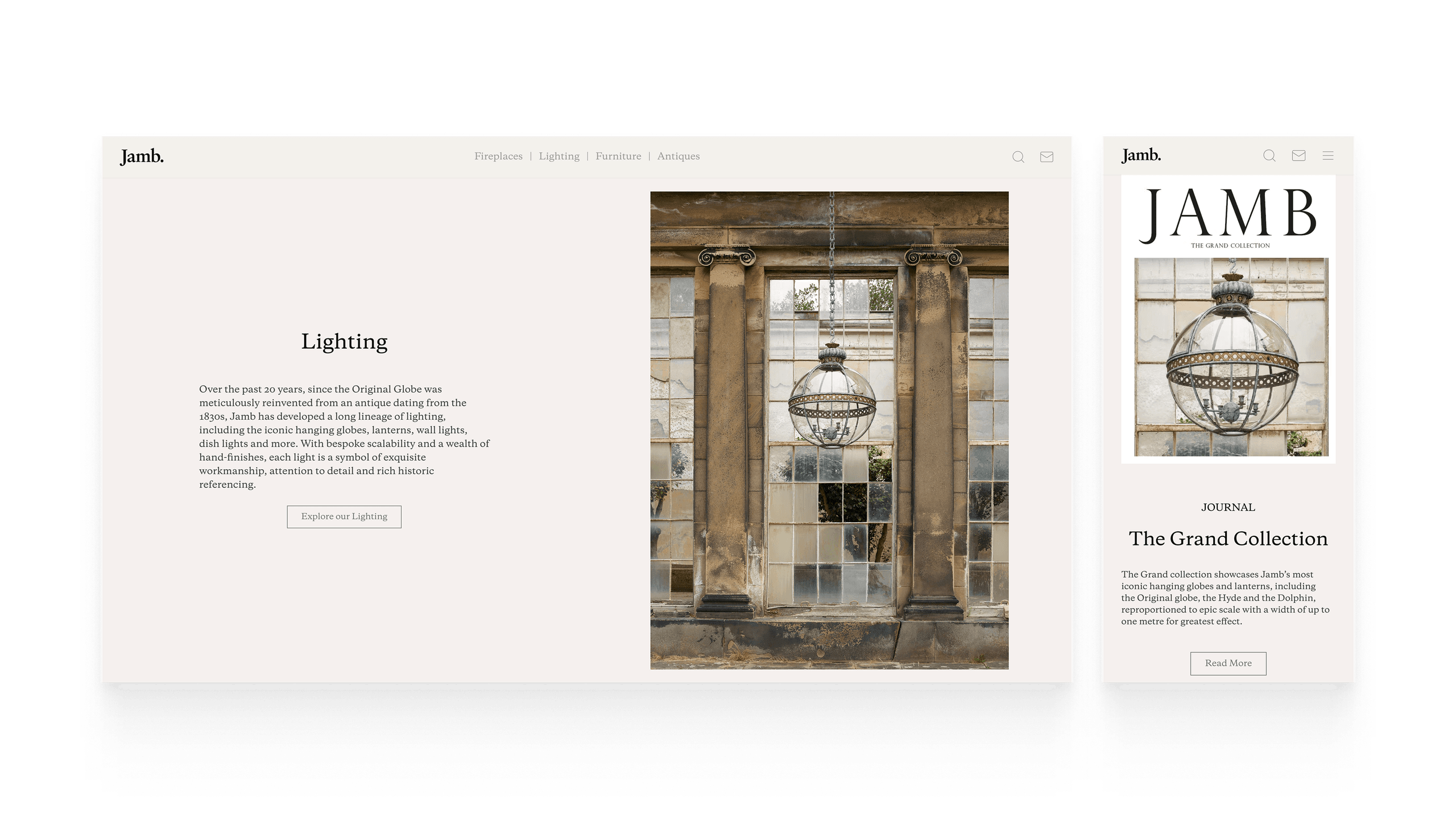 Lighting section shown across desktop and mobile