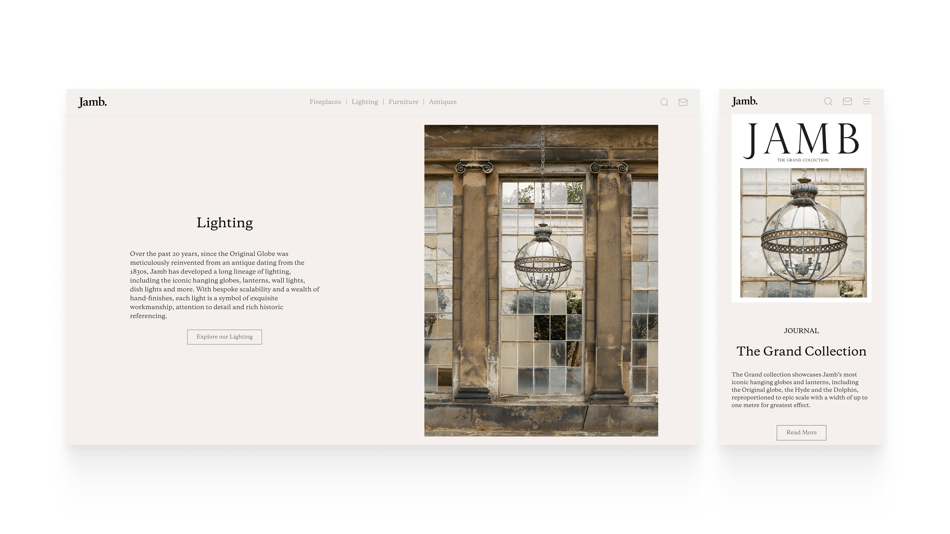 Lighting section shown across desktop and mobile