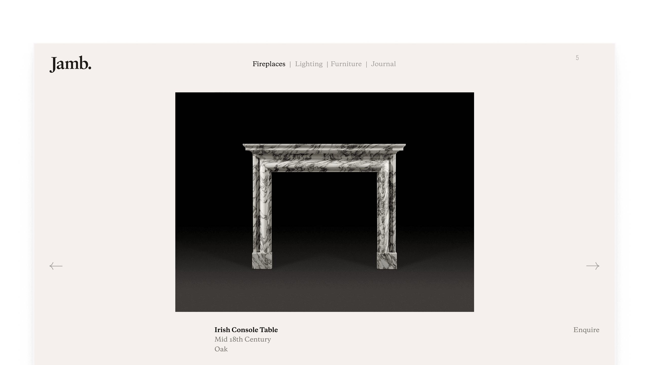 Desktop product detail page for a marble fireplace