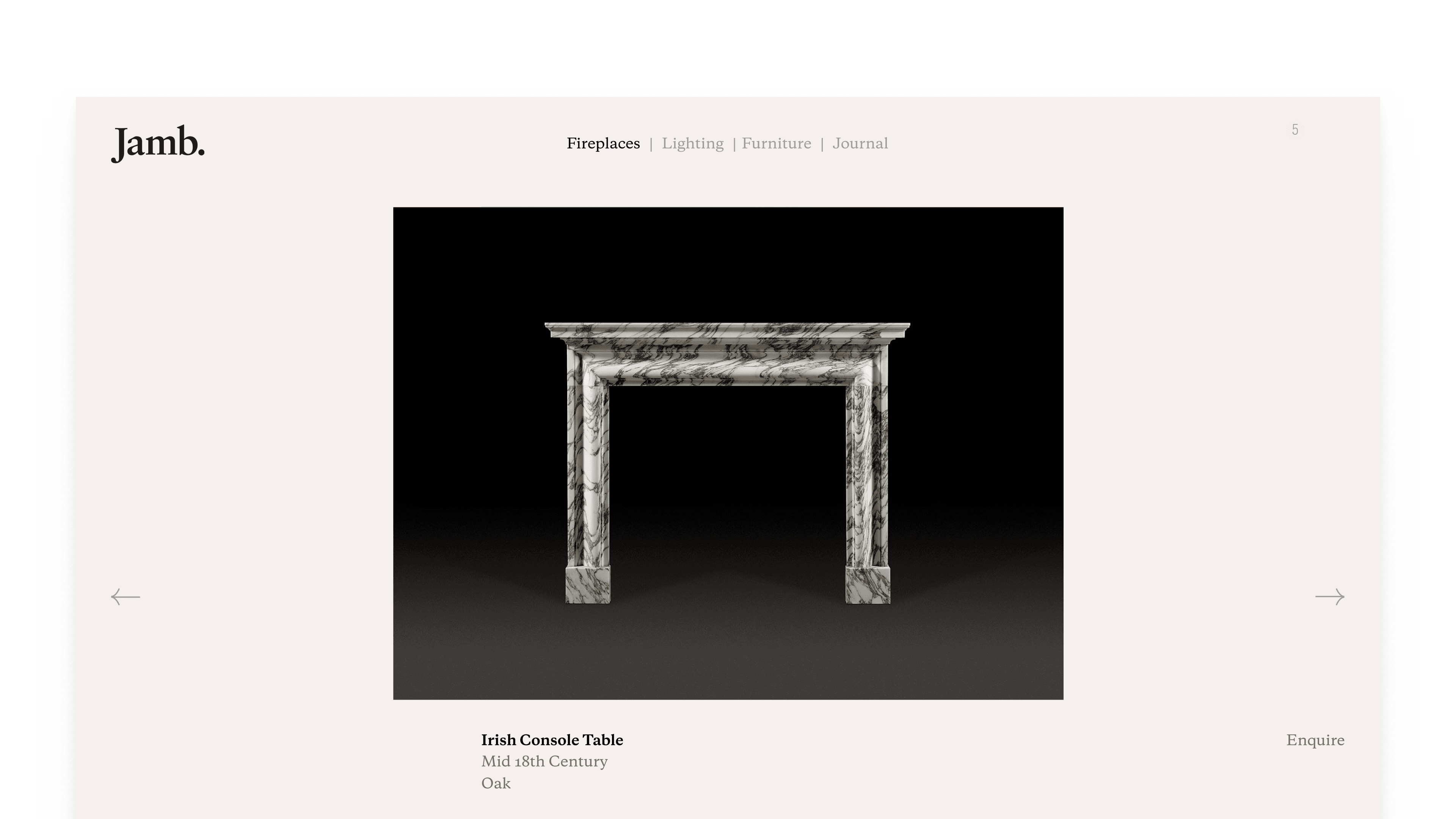 Desktop product detail page for a marble fireplace