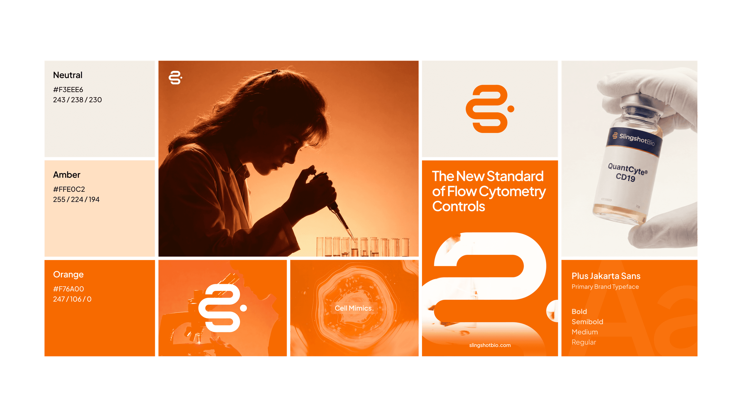 Slingshot Bio brand summary: color palette, logo, typography, and product photography