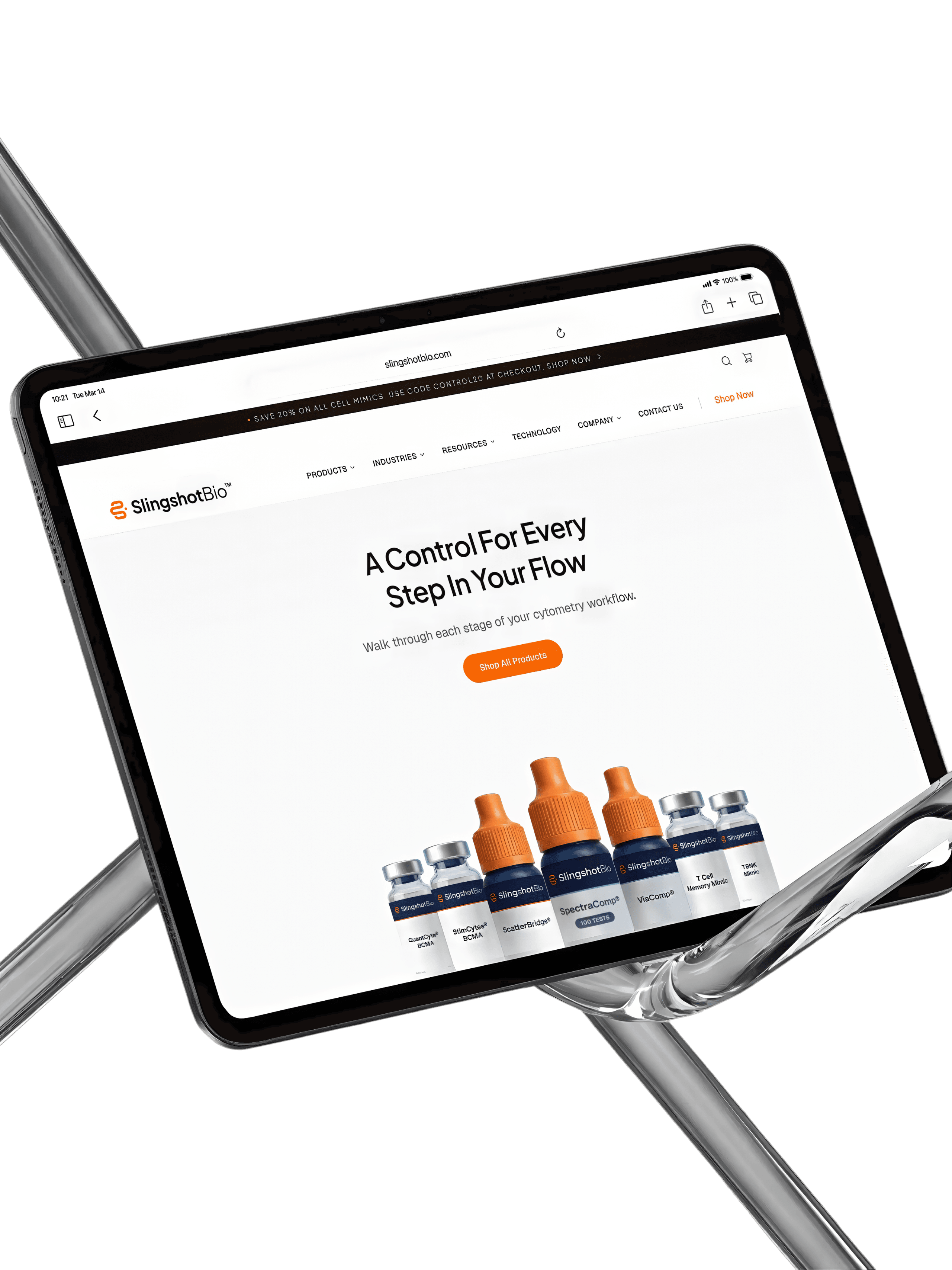 Slingshot Bio website on tablet