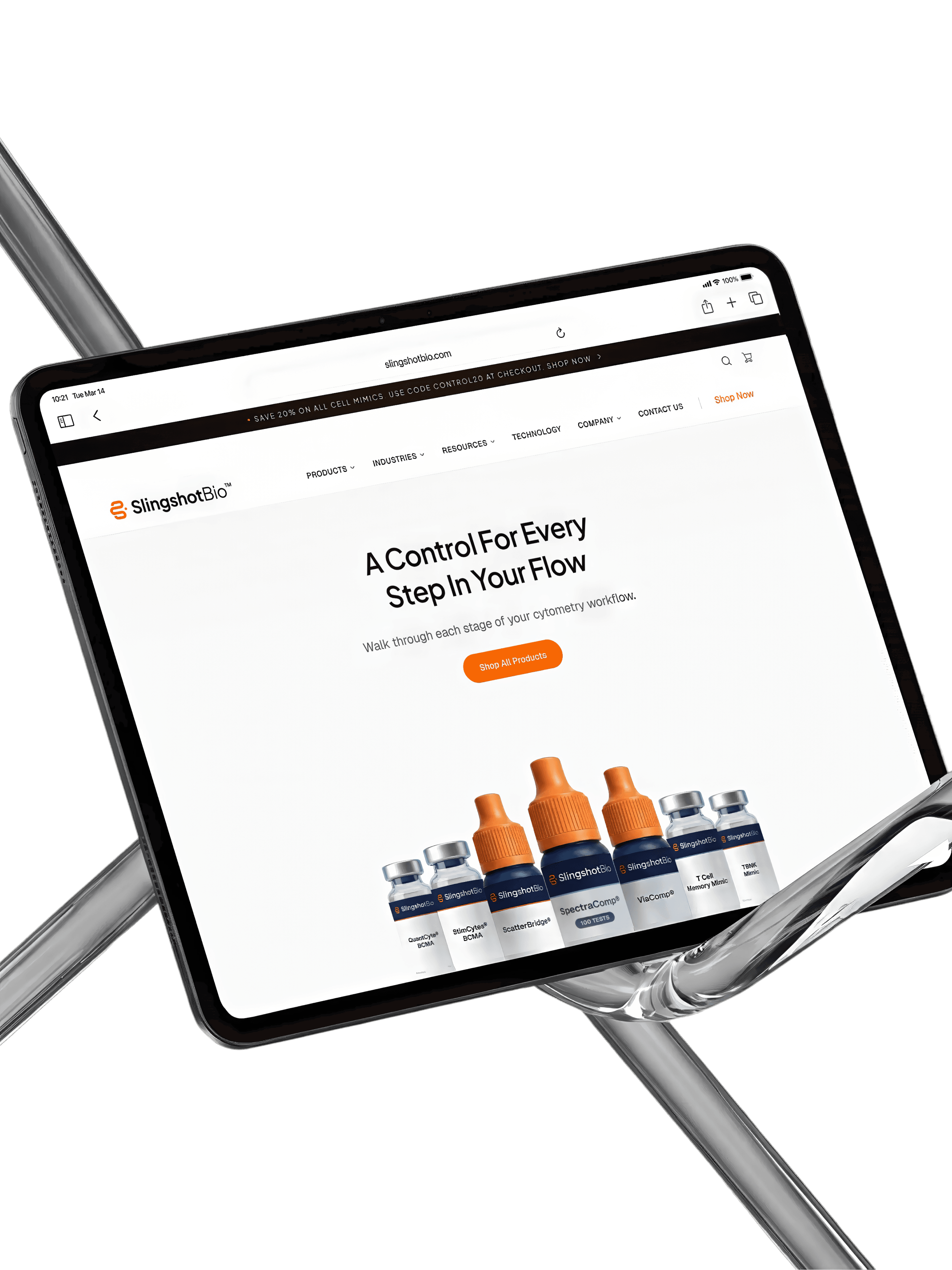 Slingshot Bio website on tablet