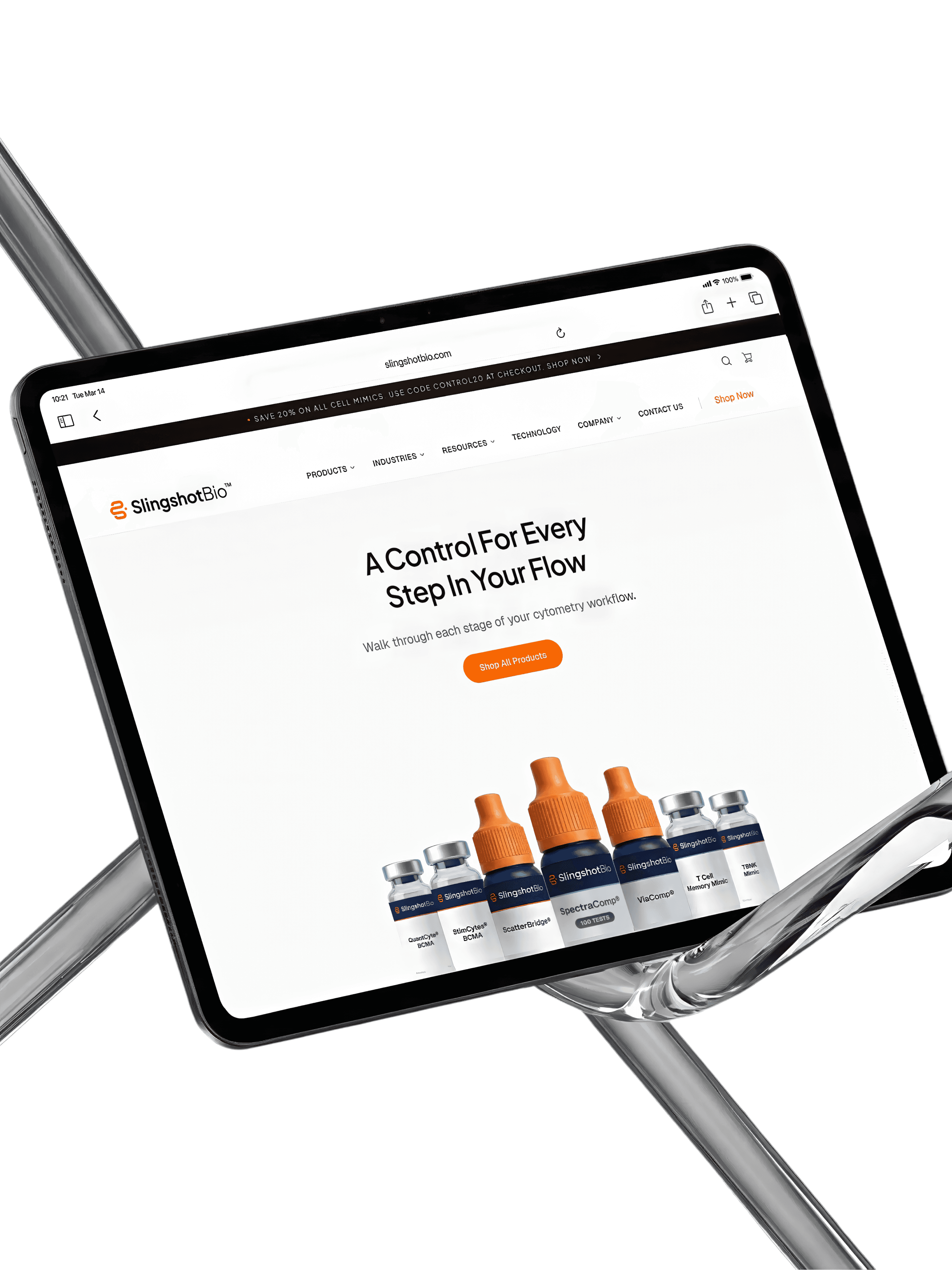 Slingshot Bio website on tablet